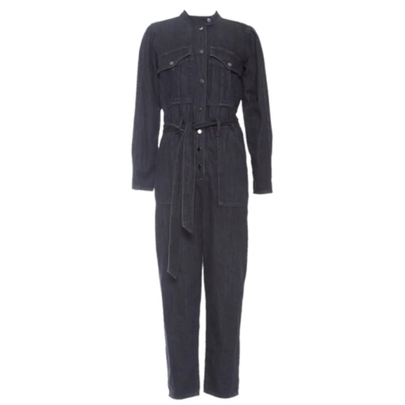 $498 Veronica Beard Washed Onyx Annie Denim Cargo Jumpsuit Size large - Picture 4 of 15